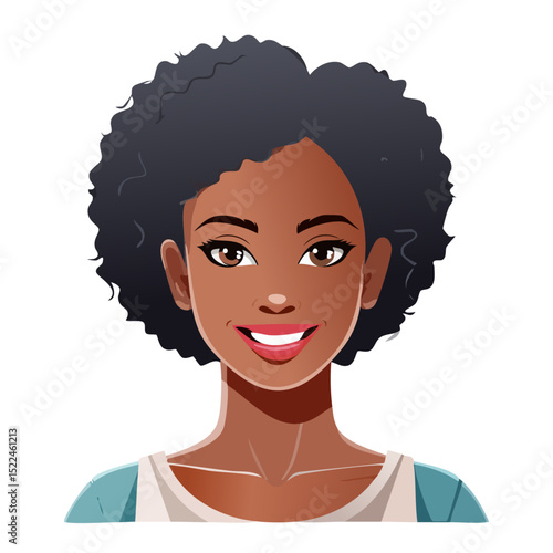 Flat Vector. Portrait of only one Woman. Simple Background.