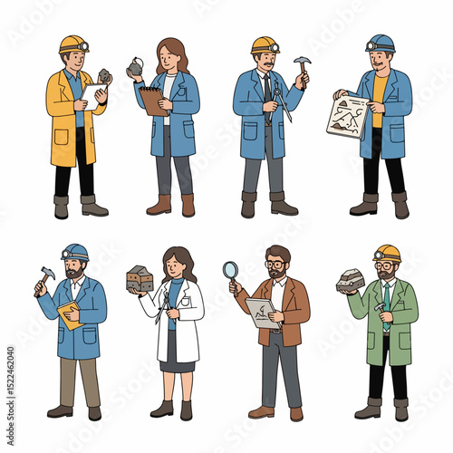 Geologists studying stones minerals rock research science