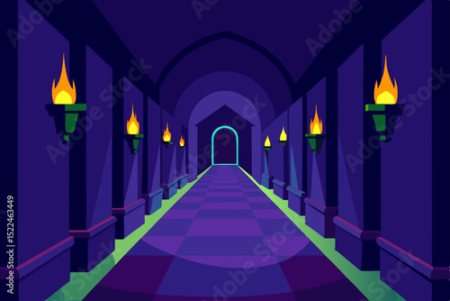 haunted mansion hallway with flickering lights 