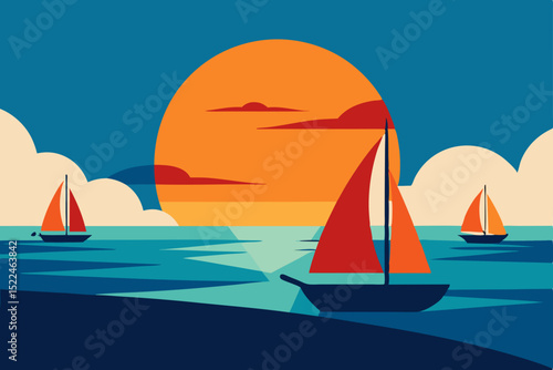 sunset sailboats glide on the ocean