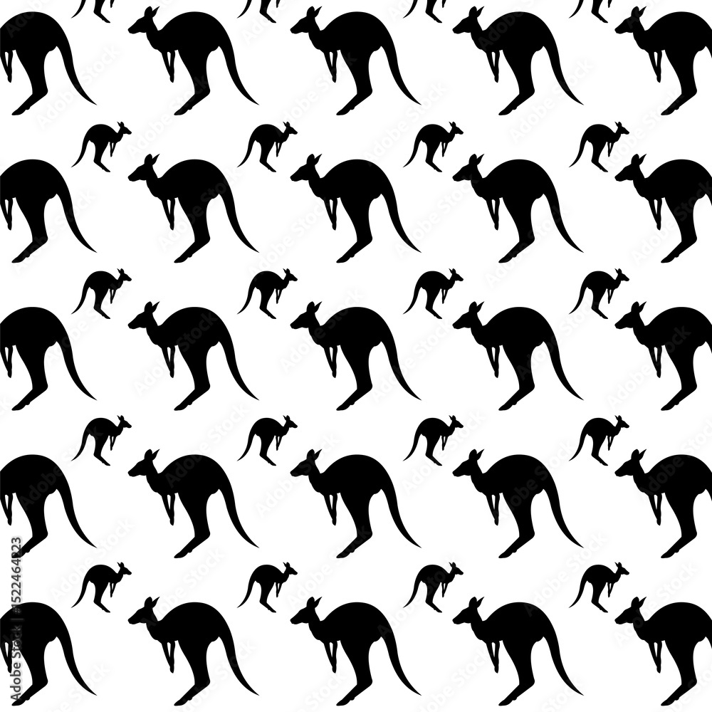 Fototapeta premium Kangaroo black and white pattern vector