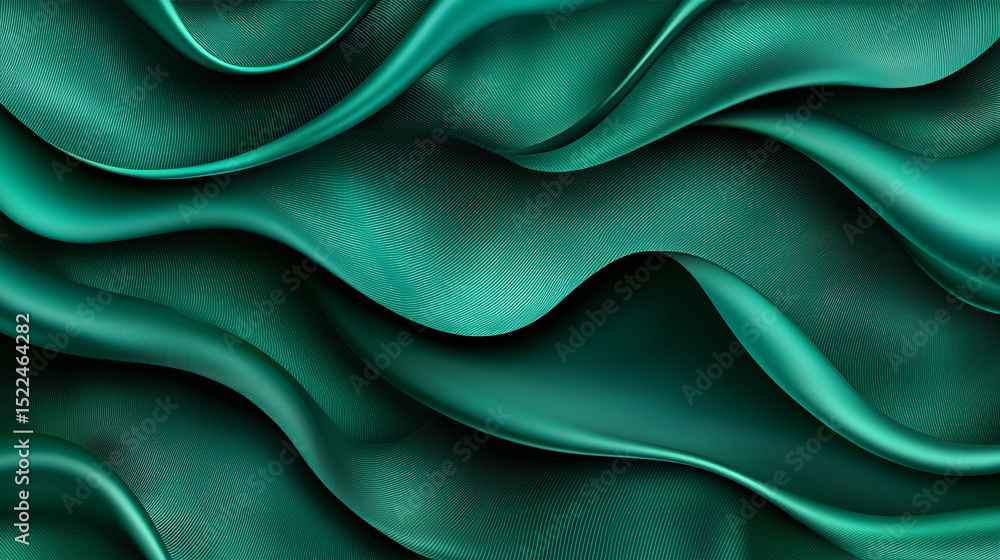 Fototapeta premium An elegant flowing emerald green fabric creates beautiful ripples and folds as a soft texture.
