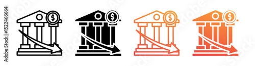 Bankruptcy Multi Style Icon Set Vector 
