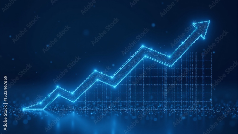 Fototapeta premium Blue Arrow Pointing Upwards, Business Graph