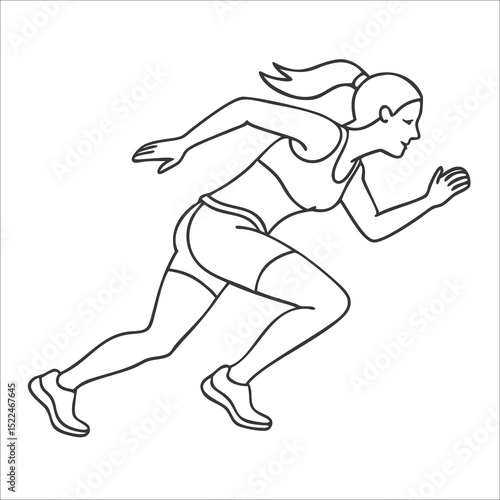 woman sprinting on track lane, vector illustration, isolated on white background, symbol of speed, effort, and athletic training