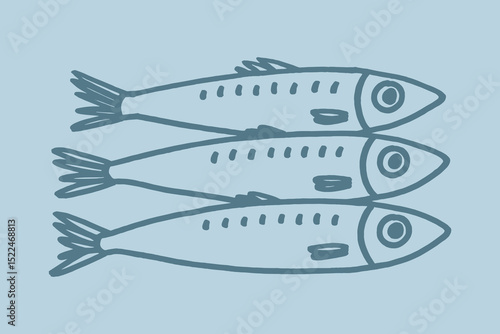 Three sardines naive marine sketch vector illustration

