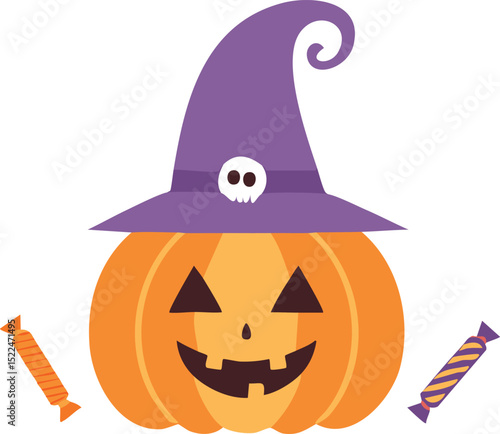halloween pumpkin with witch hat