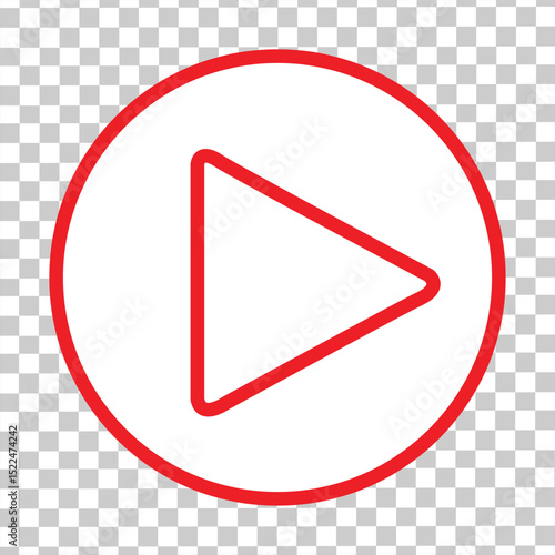 Song player concept play button icon. Video player concept, round and triangular in shape, white in color and red outlined