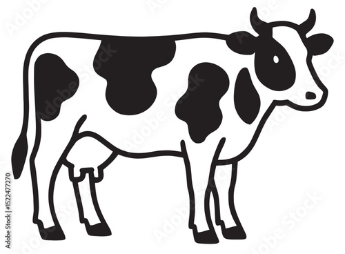 Black and White Cow Silhouette Vector Illustration on Grass