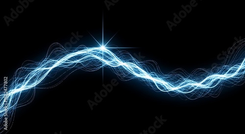 Abstract Blue Light Trails with a Bright Star on a Black Background Representing Energy Technology and Futuristic Concepts in a Dynamic Composition
