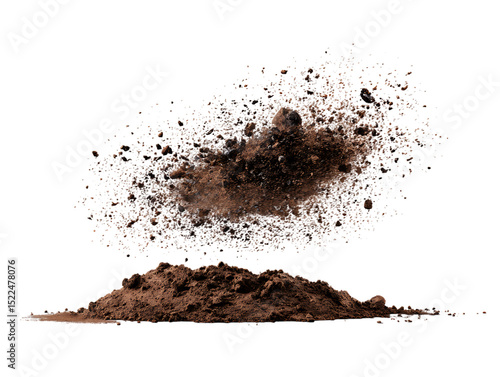 flying dirt soil pile scattered on clipping path transprent