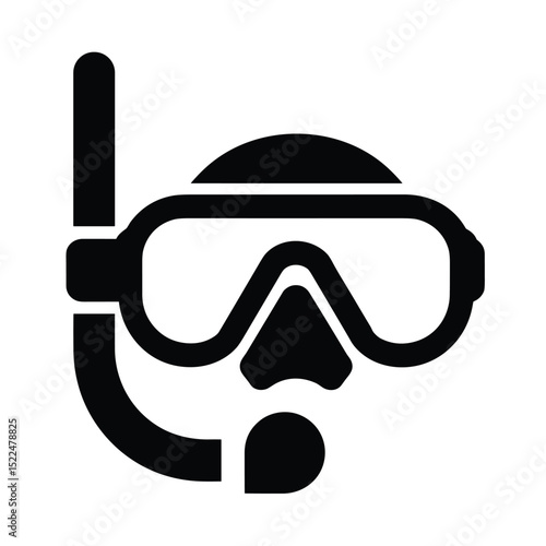 Scuba Diving Mask and Snorkel Icon – Minimal Black and White Aquatic Gear Illustration