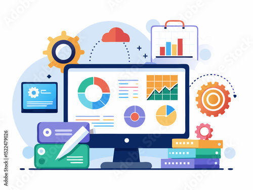 Minimalistic flat design dashboard showing detailed software deployment progress and performance metrics