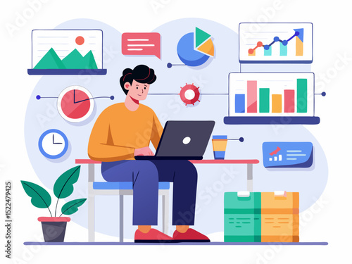 E-commerce manager analyzing sales performance using dashboard charts and key performance metrics