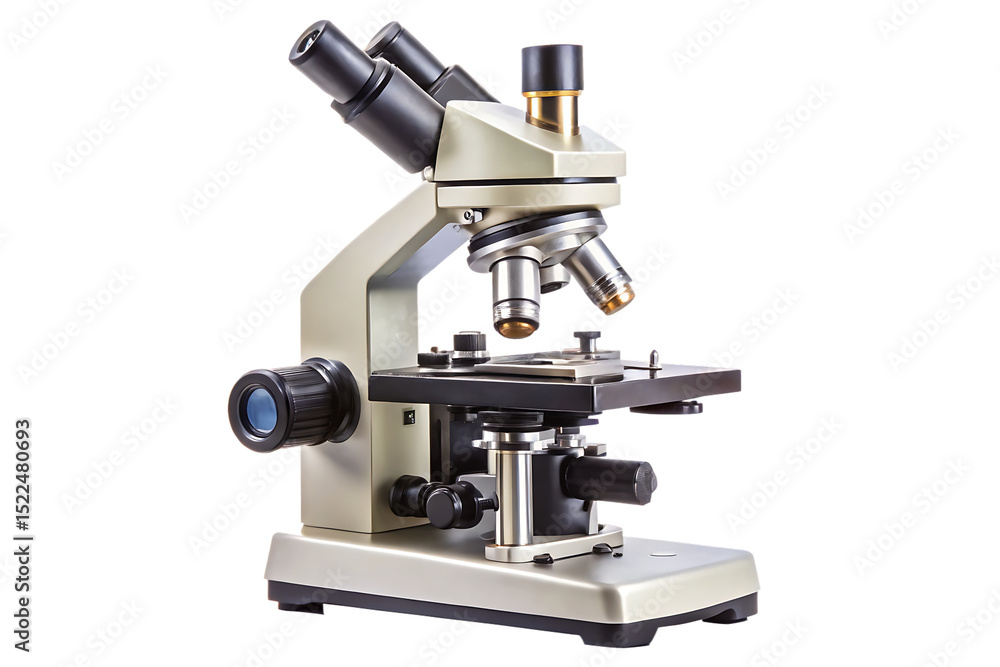 Modern compound microscope isolated on white background png isolated on a white background ai Modern compound microscope isolated on white background png isolated on a white background ai