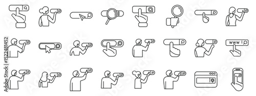 People clicking internet search icons set. Collection of line icons depicting online search concepts