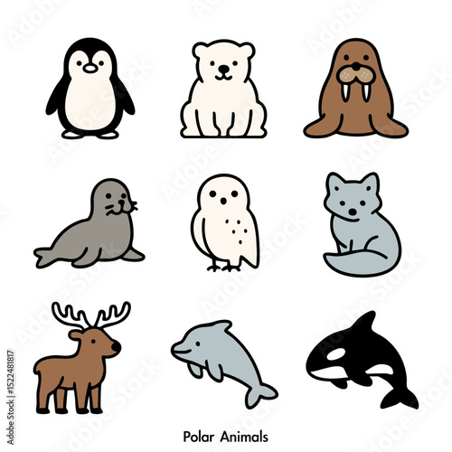 Canvas Print Illustration of  9 Polar Animals