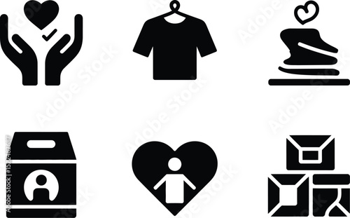 Charity donation drive icons set vector illustration of support and care for the needy and poor people editable stock vector illustration