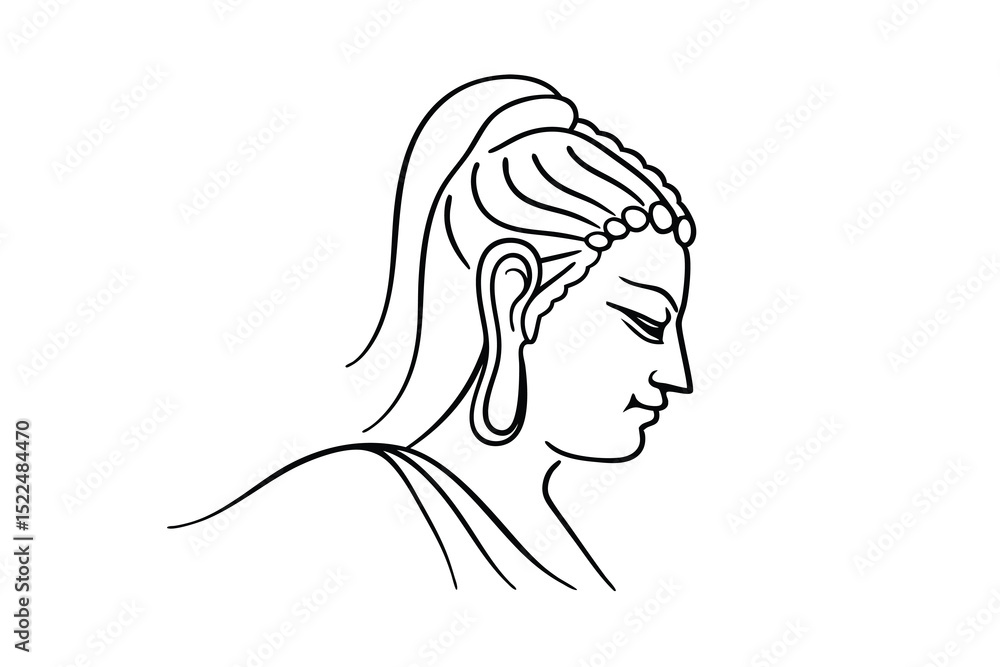 Elegant outline illustration of a serene female profile depicting spiritual enlightenment Elegant outline illustration of a serene female profile depicting spiritual enlightenment