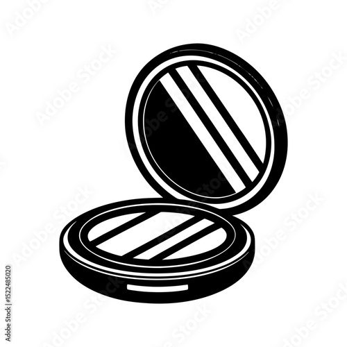 Open compact powder makeup mirror isolated on transparent background