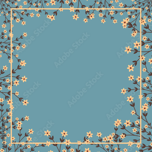 Flowers frame in retro colors flat vector illustration.