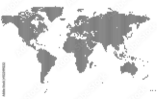 Vertical line shape world map design merges minimalism with detailed cartography. Great for worldwide themes and educational materials. World map feathering abstract country boundary in line shape