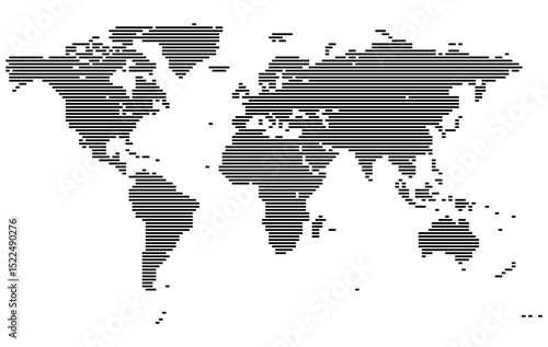 Vector line shape world map in a horizontal layout. Includes Europe, the Americas, and Asia with a sleek geometric finish. Realistic world map feathering abstract country boundary in line shape