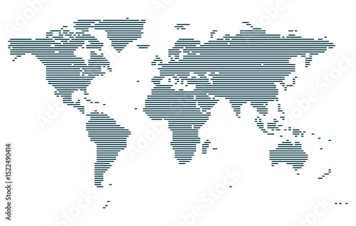 Futuristic horizontal line shape world map illustration. Use for business , infographics, or global branding. Realistic line shape world map feathering abstract country boundary in graphic elements