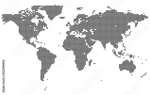 Modern and Realistic dotted world map feathering abstract country boundary in dotted shape. Simple dotted world map vector in halftone style. Emphasizes global presence and modern cartographic flair.