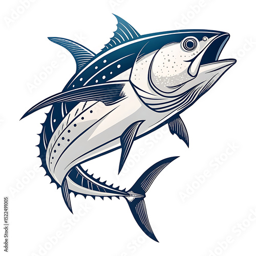 tuna fish graphic in a logo-friendly vector style, with flowing, clean lines that capture its dynamic form, set on a minimalistic white background.
