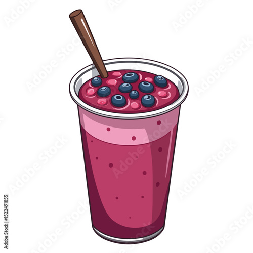 Refreshing acai bowl drink in plastic cup with blueberries. Acai bowl drink is perfect for summer refreshment.
