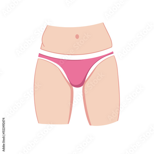 Pink underwear on female body.  Underwear illustration shows lower body part.  Stylish underwear design for online store catalogs or advertising.