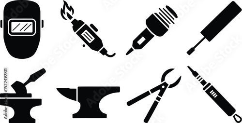 Welding tools blacksmithing equipment metalwork vector icons set for industrial design and craft projects editable stock vector illustration
