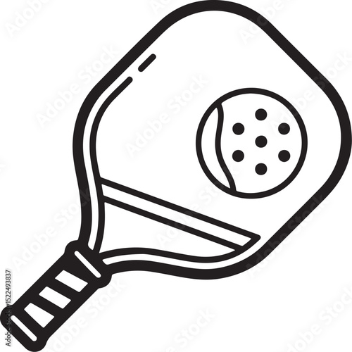 Pickleball Vector Illustration, Sketch Drawing Line Linear Symbol Icon Engraving Coloring Book, Hand-drawn Black and White Isolated