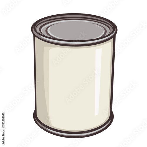 Dented tin can lid on cream colored can.  Closeup of dented metal top shows realistic imperfections. Tin can with damaged lid ideal for packaging design.