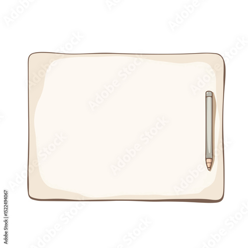 Blank desk pad with pencil for office workspace.  Cream colored desk pad provides plenty of space for notes and reminders.  Stylish desk pad mockup perfect for branding and marketing materials.