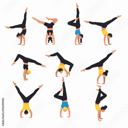 People doing gymnastics exercise training handstand