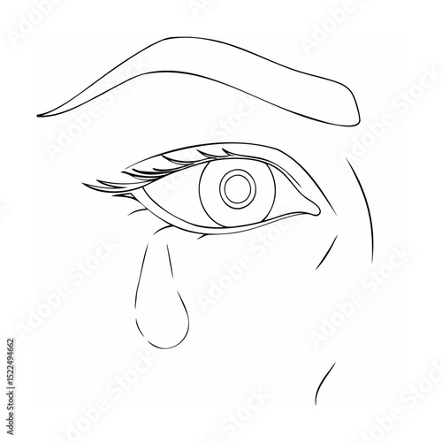 Emotional illustration of a single eye shedding a tear depicting sadness or grief.