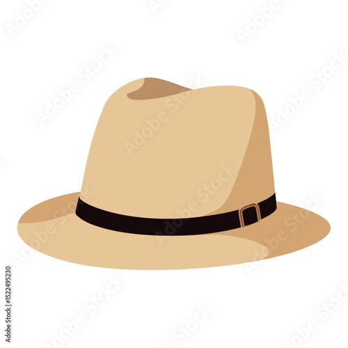Stylish beige fedora hat with black band. This fashionable fedora is perfect for summer style.  Elegant fedora hat design ideal for fashion magazine, website, or online store.