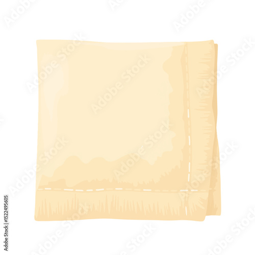 Beige kraft napkin with delicate texture. Simple kraft napkin folded neatly on white background. This kraft napkin image is perfect for restaurant menus or branding projects.