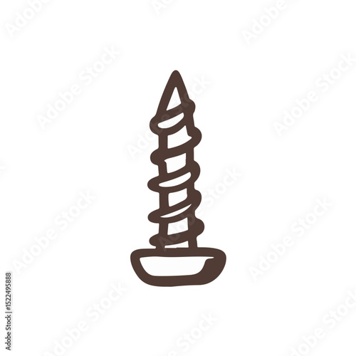 Simple screw illustration. Detailed drawing of screw shows head and threaded shaft. This image is perfect for DIY or home repair guides,  hardware store marketing materials,