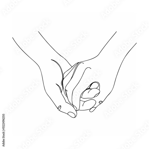 Minimalist one line drawing of two hands holding each other in symbolic unity