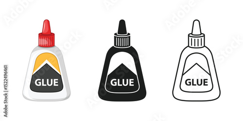 Glue stick and bottle icon set collection in flat style. School stationery vector illustration on isolated background. Office supply sign business concept.
