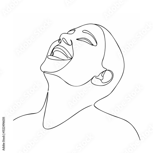 One line art illustration of a person laughing with head tilted backwards in pure joy