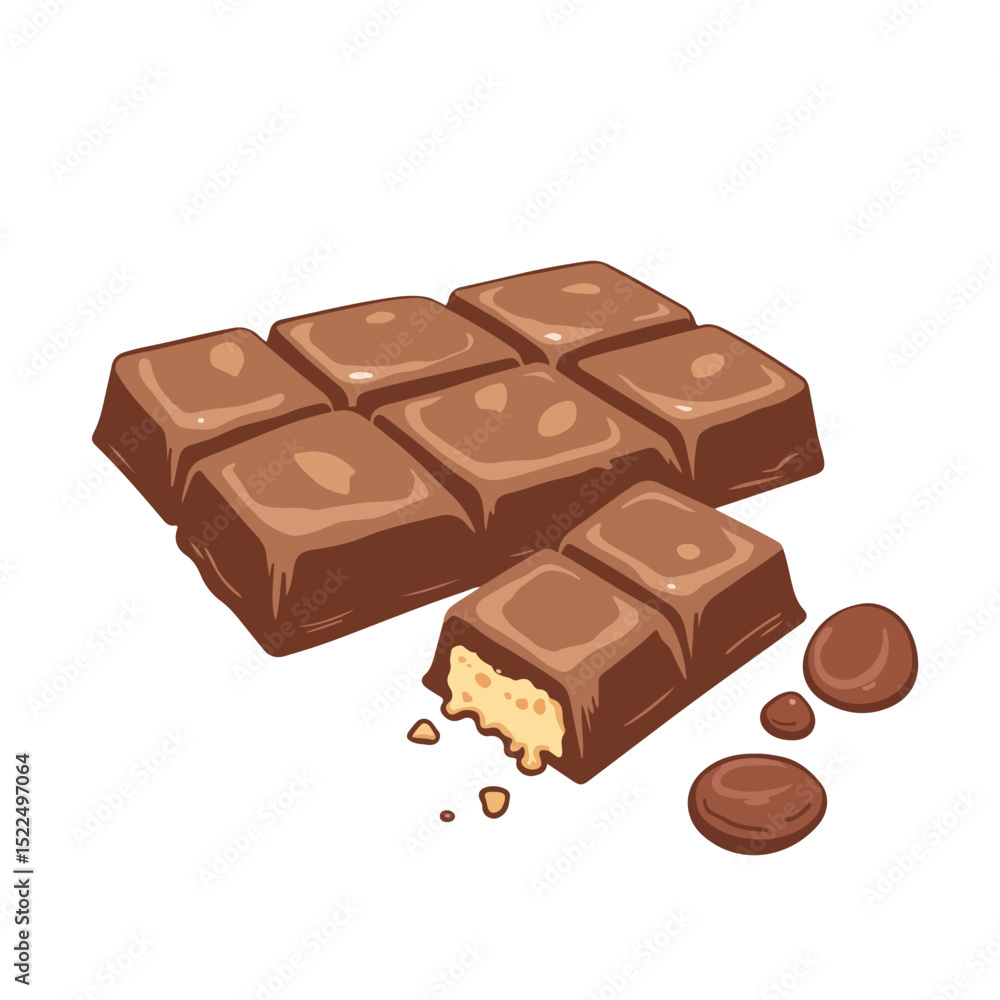 Delicious milk chocolate bar with cocoa beans. Sweet chocolate bar broken into pieces, showing creamy filling. Indulgent milk chocolate concept for confectionery packaging design. Delicious milk chocolate bar with cocoa beans. Sweet chocolate bar broken into pieces, showing creamy filling. Indulgent milk chocolate concept for confectionery packaging design.