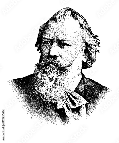 Foto Portrait of German composer Johannes Brahms in vintage stipple engraving style i
