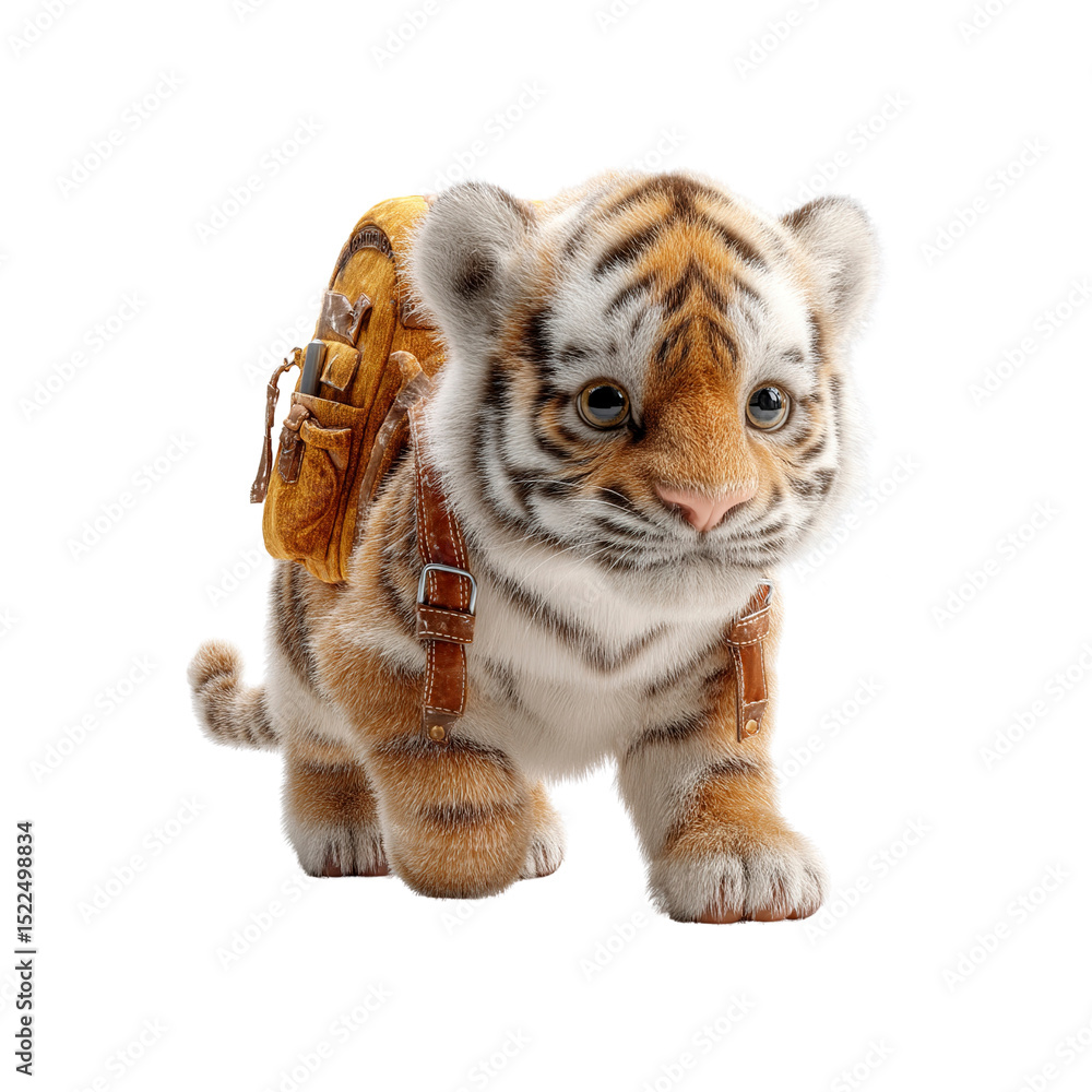 Fototapeta premium Adorable Tiger Cub with Backpack Ready for Adventure