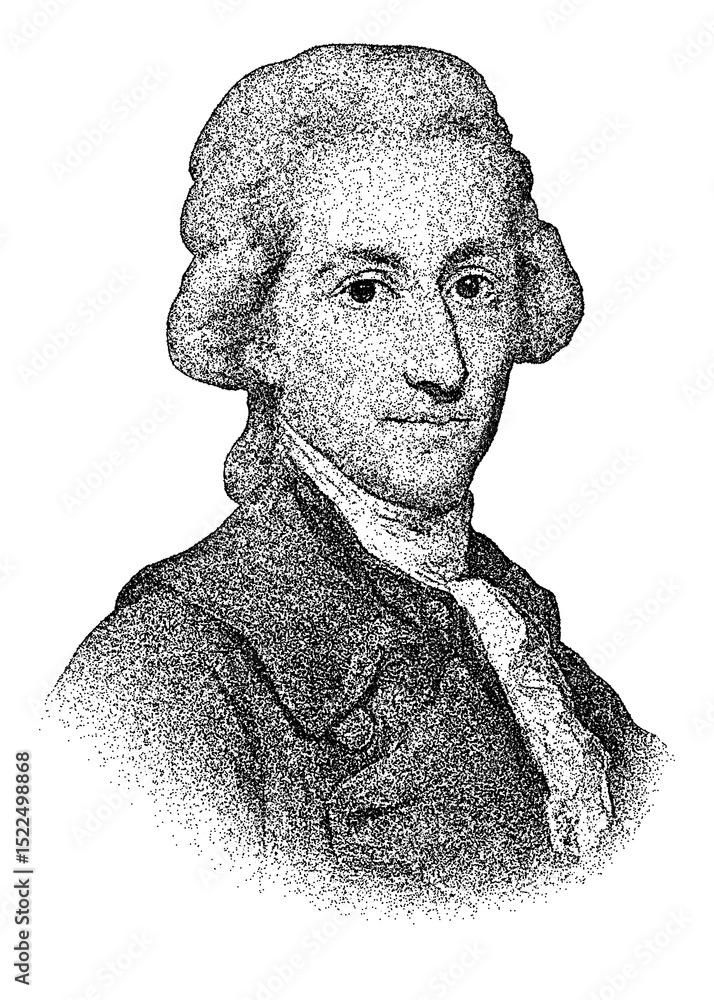 Obraz premium Portrait of German polymath and philosopher Johann Wolfgang von Goethe in vintage stipple engraving style isolated on transparent background