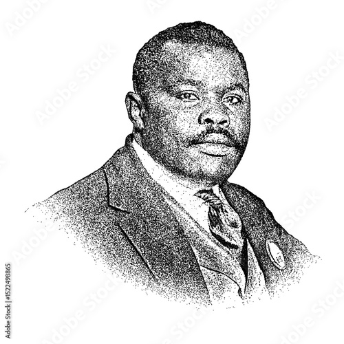 Portrait of Jamaican political activist Marcus Garvey in vintage stipple engraving style isolated on transparent background
