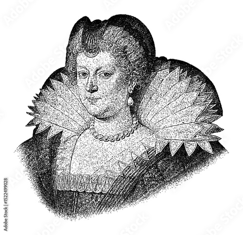 Φωτογραφία Portrait of Queen Marie de’ Medici in vintage stipple engraving style isolated o